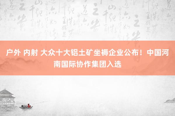户外 内射 大众十大铝土矿坐褥企业公布！中国河南国际协作集团入选